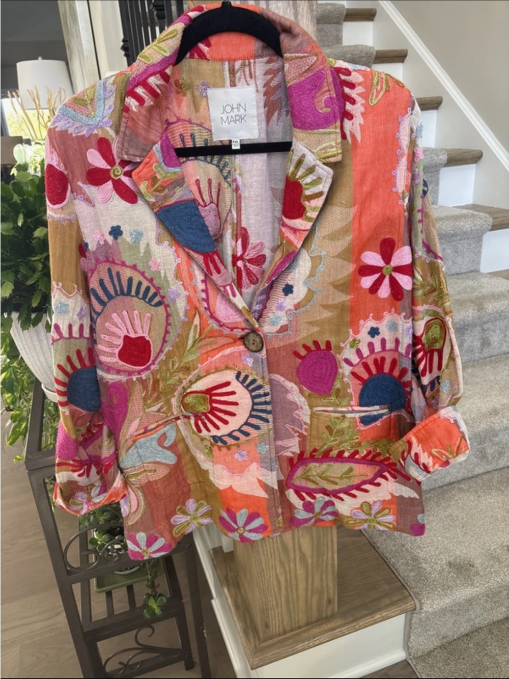 John Mark Women’s Floral Embroidered Lightweight Jacket - Multi colored